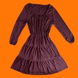 70's vintage maroon peasant prairie dress MEDIUM